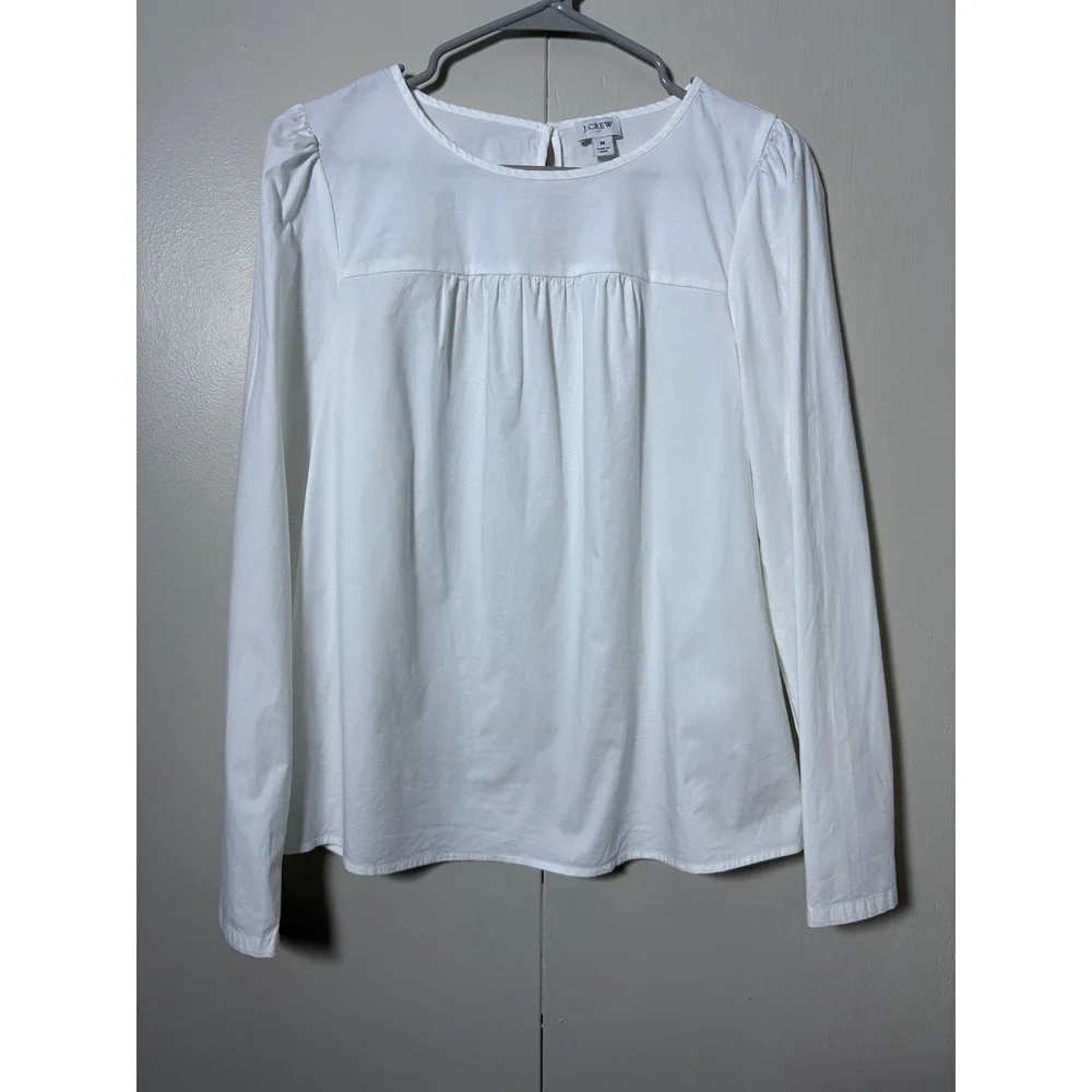 J. Crew White Organic Cotton Poplin Puff Sleeve Blouse M Clean Girl Cottagecore